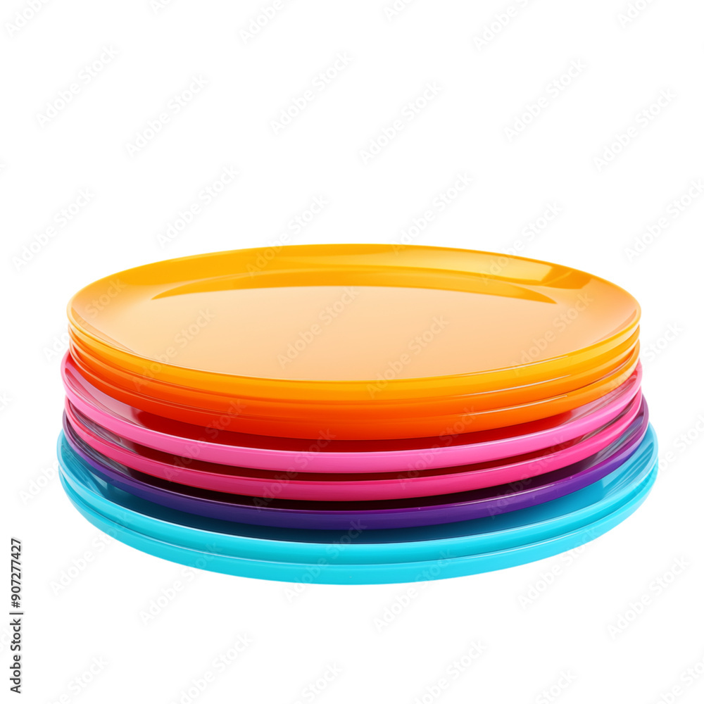 Stack Of Colorful Plastic Plates On A White Background Stack Of Colorful Plastic Plates On A White Background