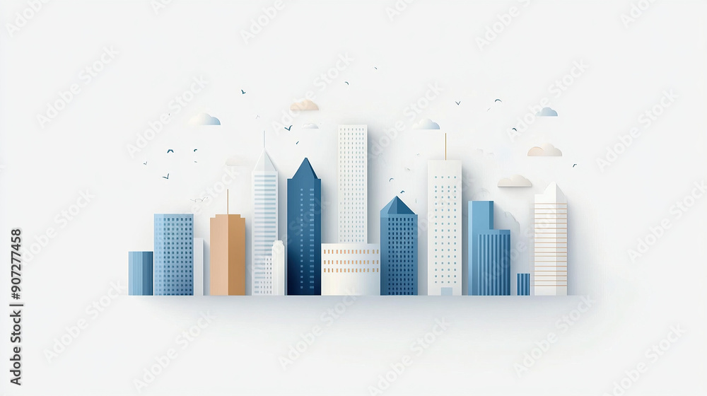 Fototapeta premium minimalist abstract city skyline, in the color of blue