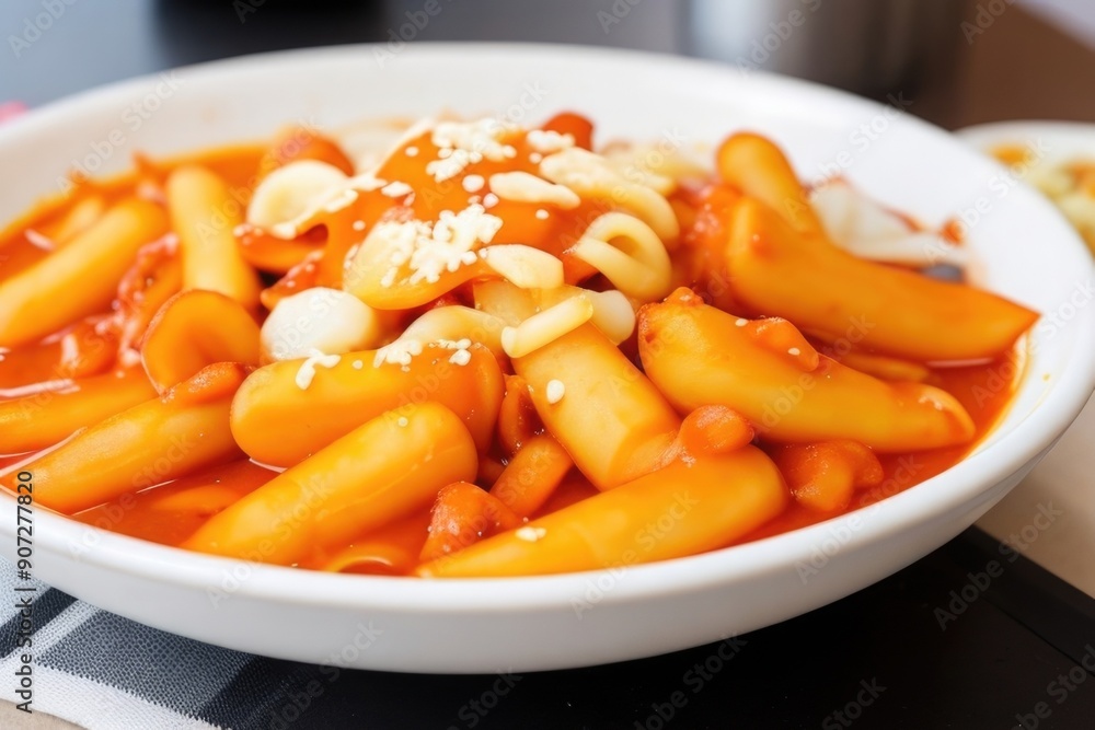 Spicy tteokbokki in a bowl Spicy tteokbokki in a bowl