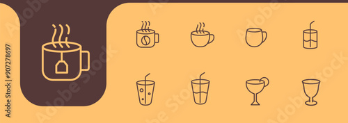 glass drink coffee icon set collection design vector