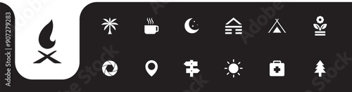 outdoor journey camp flat icon set collection design vector