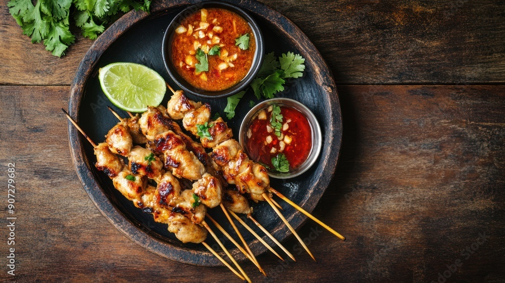 Chicken Satay with Peanut Sauce and Chili Sauce Chicken Satay with Peanut Sauce and Chili Sauce