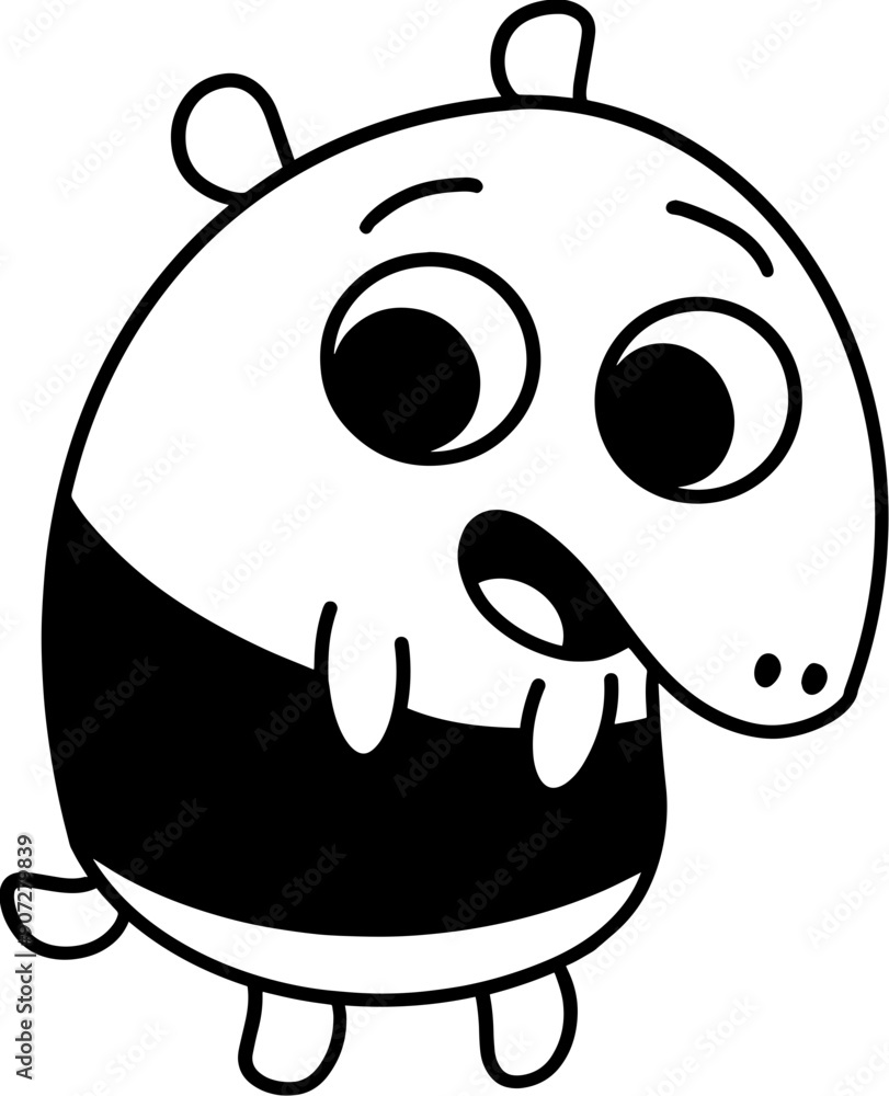 Fototapeta premium Cute tapir line art cartoon character, coloring page