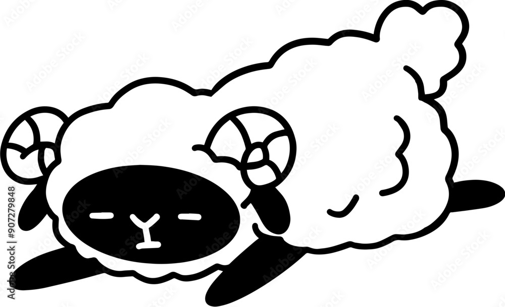 Naklejka premium Black face sheep line art cartoon illustration, coloring page