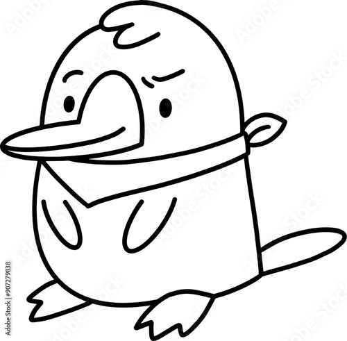 Cute platypus cartoon character outline, coloring page
