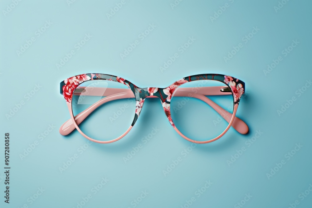 Fototapeta premium A pair of glasses placed on a blue surface