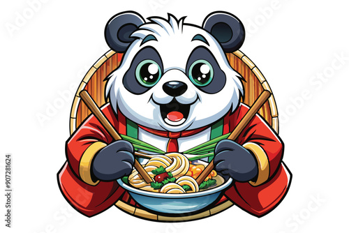 A Happy Panda Enjoying a Bowl of Noodles