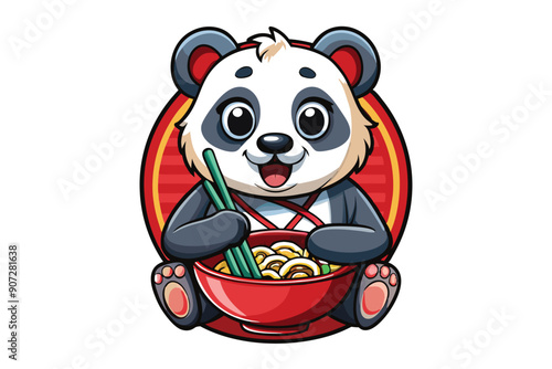 A Cute Panda Bear Enjoying a Bowl of Ramen Noodles