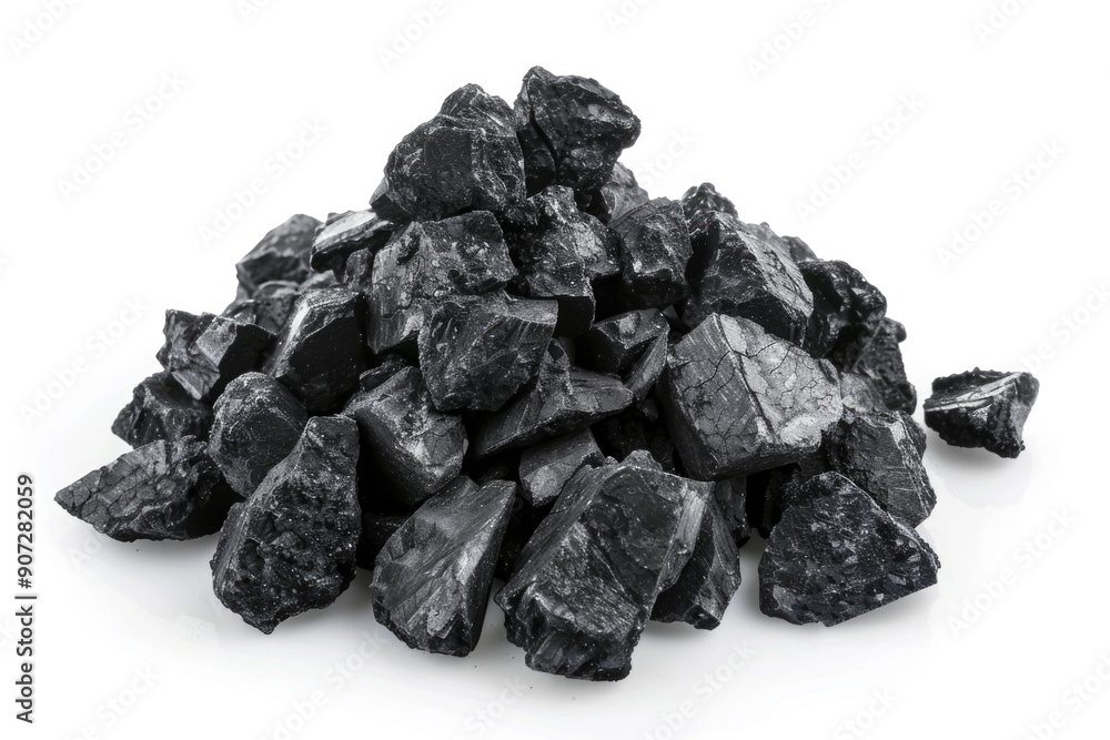 A pile of coal on a clean white surface A pile of coal on a clean white surface