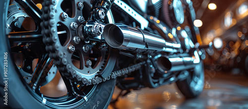 Close-up of motorcycle engine gears photo