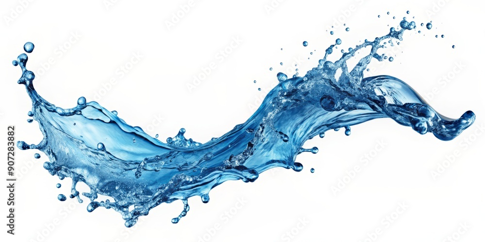 Isolated water splash in transparent background with blue bubbles and flowing motion Isolated water splash in transparent background with blue bubbles and flowing motion