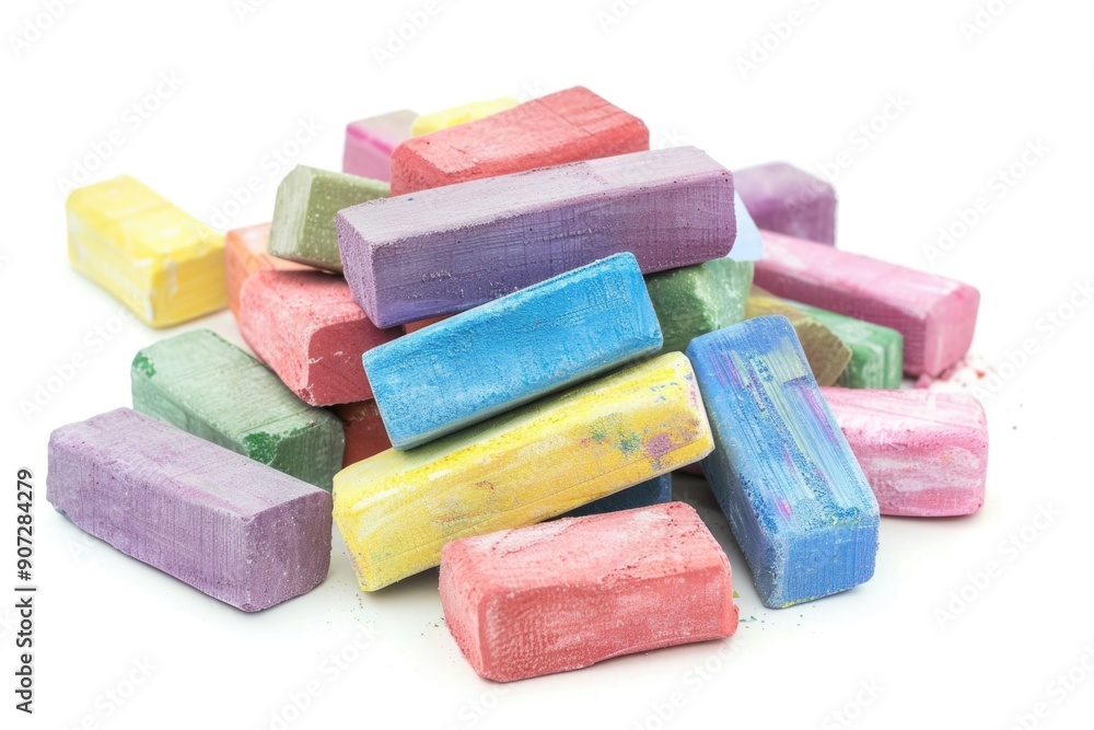 A colorful pile of stacked chalk sticks with different colors and shapes A colorful pile of stacked chalk sticks with different colors and shapes