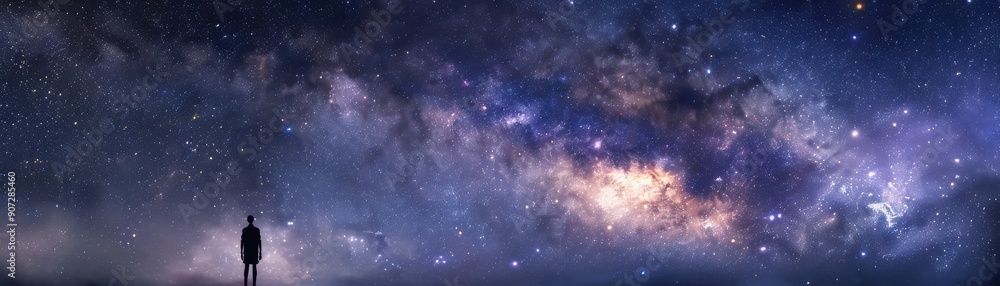 Obraz premium A stunning view of the night sky filled with stars and a galaxy, evoking wonder and contemplation in a vast universe.
