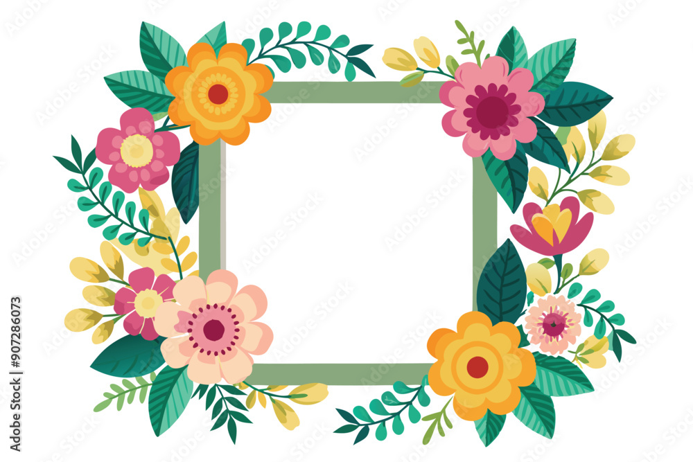 Floral Frame with Yellow, Pink, and Green Flowers Floral Frame with Yellow, Pink, and Green Flowers