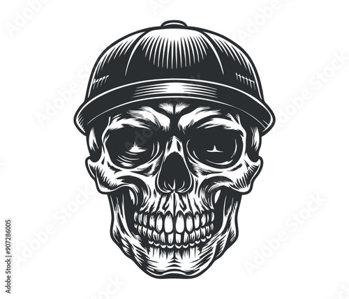 Skull of graffiti head  hip hop of skeleton in gangster cap and respirator