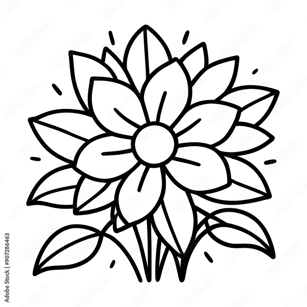 Vector illustration of a flower shape with black lines in a simple style. Vector illustration of a flower shape with black lines in a simple style.