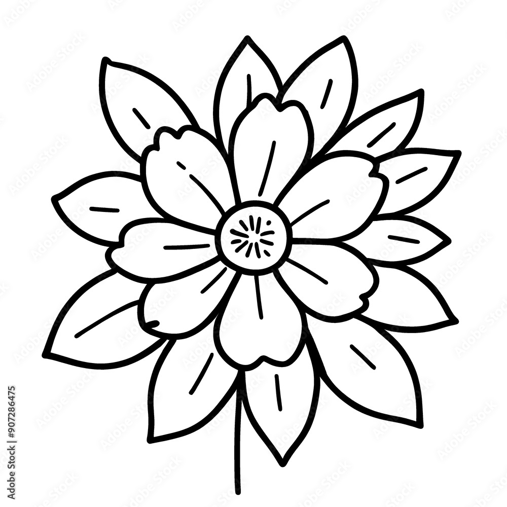 Vector illustration of a flower shape with black lines in a simple style. Vector illustration of a flower shape with black lines in a simple style.
