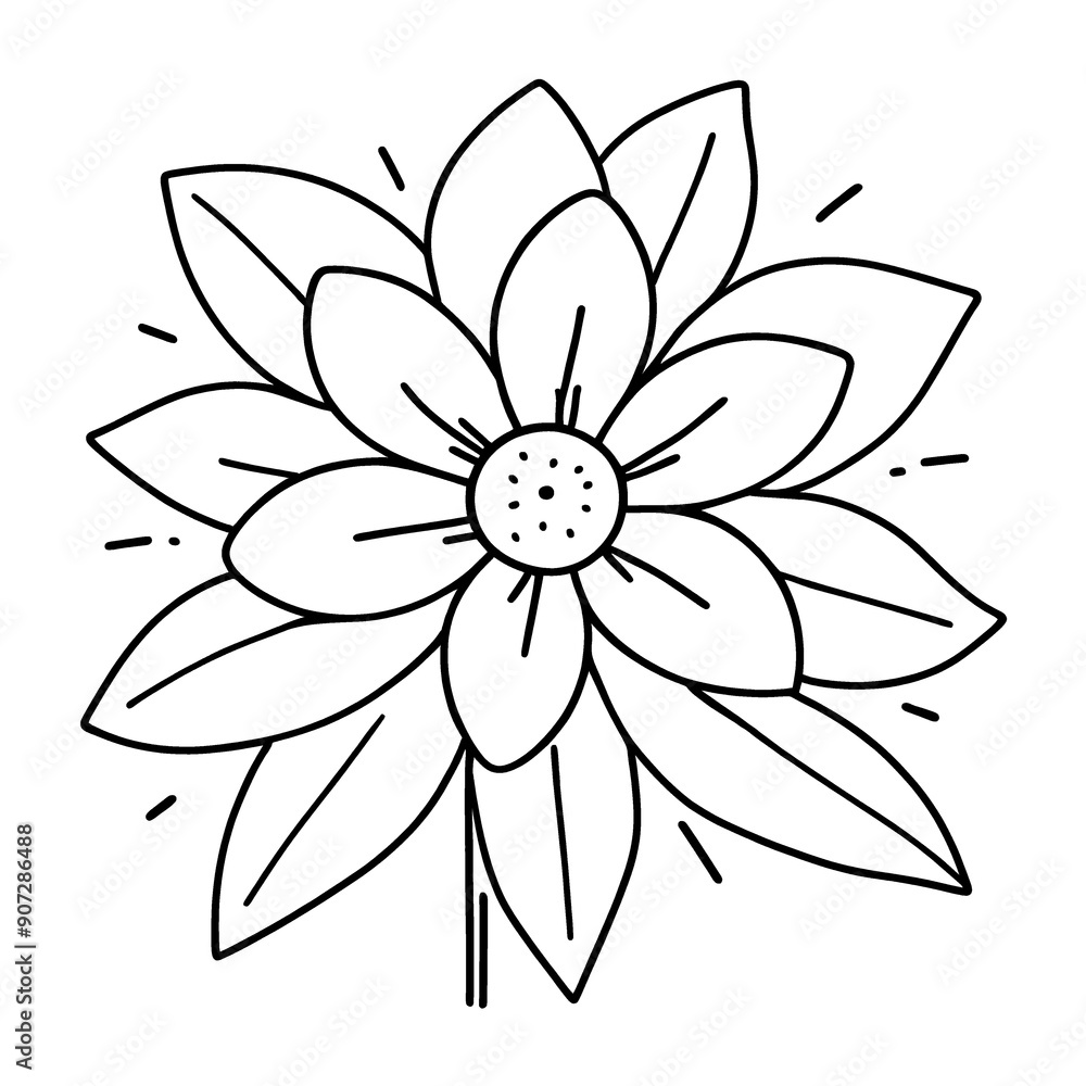 Vector illustration of a flower shape with black lines in a simple style. Vector illustration of a flower shape with black lines in a simple style.