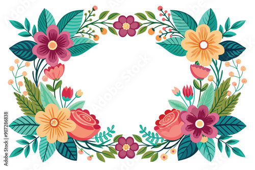 Colorful Floral Wreath with White Center