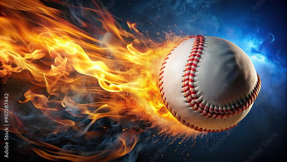 Baseball ball at full speed on fire , blazing, fast, sports, flames, movement, motion, competition, intensity, heat, red Baseball ball at full speed on fire , blazing, fast, sports, flames, movement, motion, competition, intensity, heat, red
