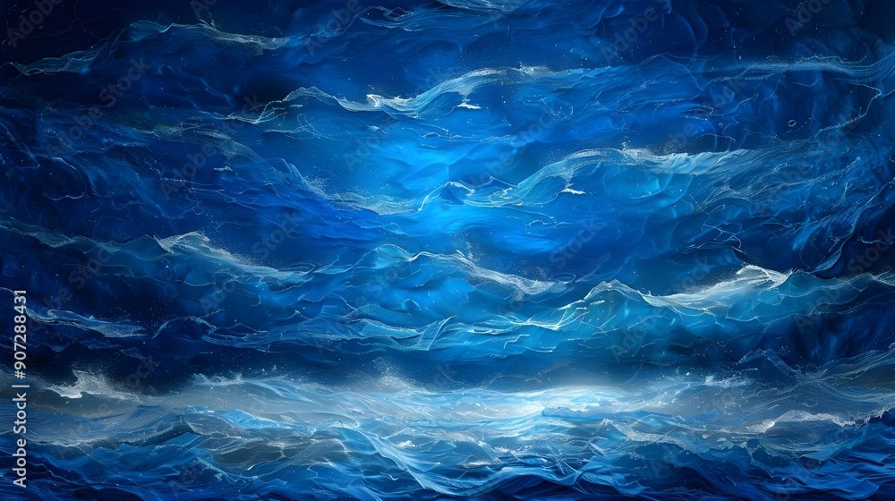 A digital art piece featuring deep blue waves, creating an abstract background A digital art piece featuring deep blue waves, creating an abstract background