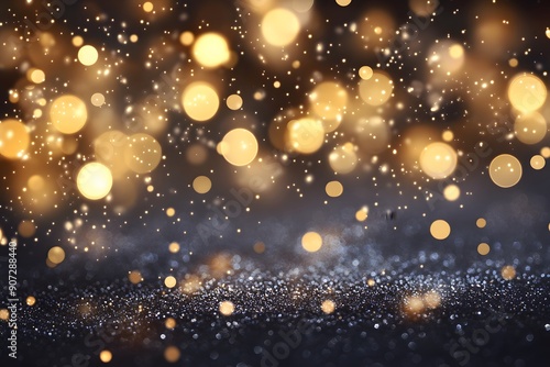 Golden and silver lights on festive Christmas background