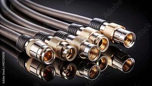 Coaxial cables for RF measurements isolated on black , cables, coaxial, RF, measurements, technology photo