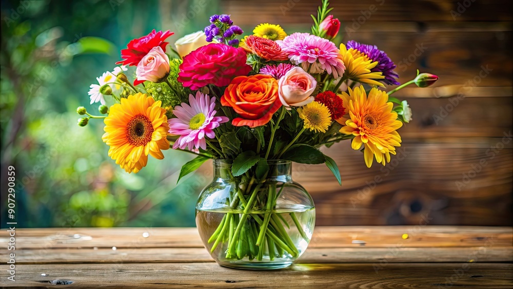 Vibrant bouquet of assorted flowers in clear glass vase, floral arrangement, colorful, garden, fresh, beautiful, decor, gift Vibrant bouquet of assorted flowers in clear glass vase, floral arrangement, colorful, garden, fresh, beautiful, decor, gift