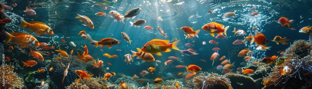 Fototapeta premium A large group of fish swimming in the ocean