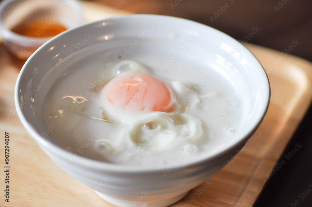 Thai dessert or Thai sweet or Thai sweetmeat with soft boiled egg or scalded egg Thai dessert or Thai sweet or Thai sweetmeat with soft boiled egg or scalded egg