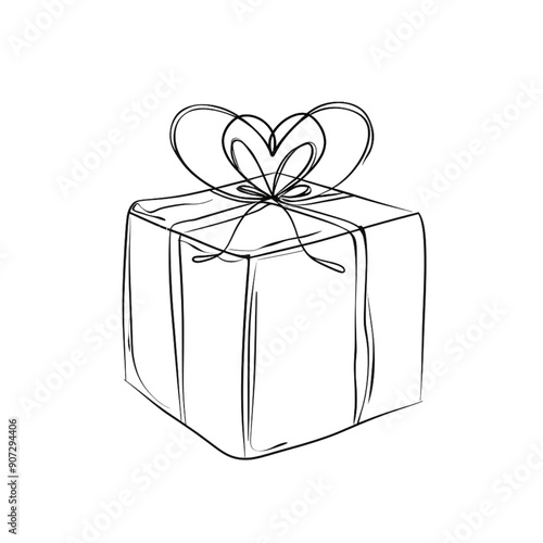 Valentine's Day Gift Single Line Hand-Drawn Illustration, isolated, transparent background, white background, no background