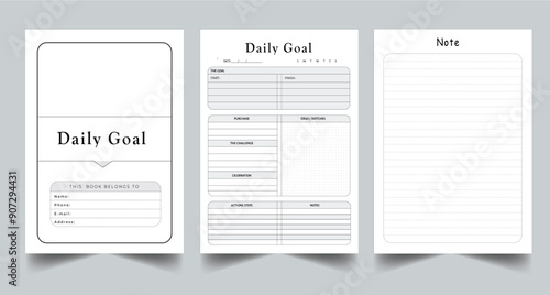 Daily Goal Planner KDP Interior Printable Template  Vector illustration. © Majarul