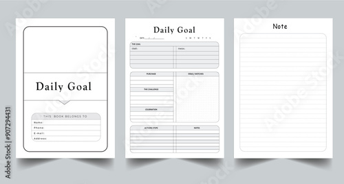 Daily Goal Planner KDP Interior Printable Template Vector illustration.