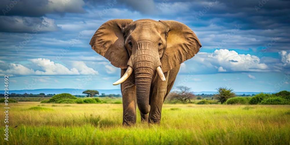 Fototapeta premium Majestic elephant in the wild, elephant, wildlife, nature, safari, African, tusks, tusker, trunk, giant, mammal