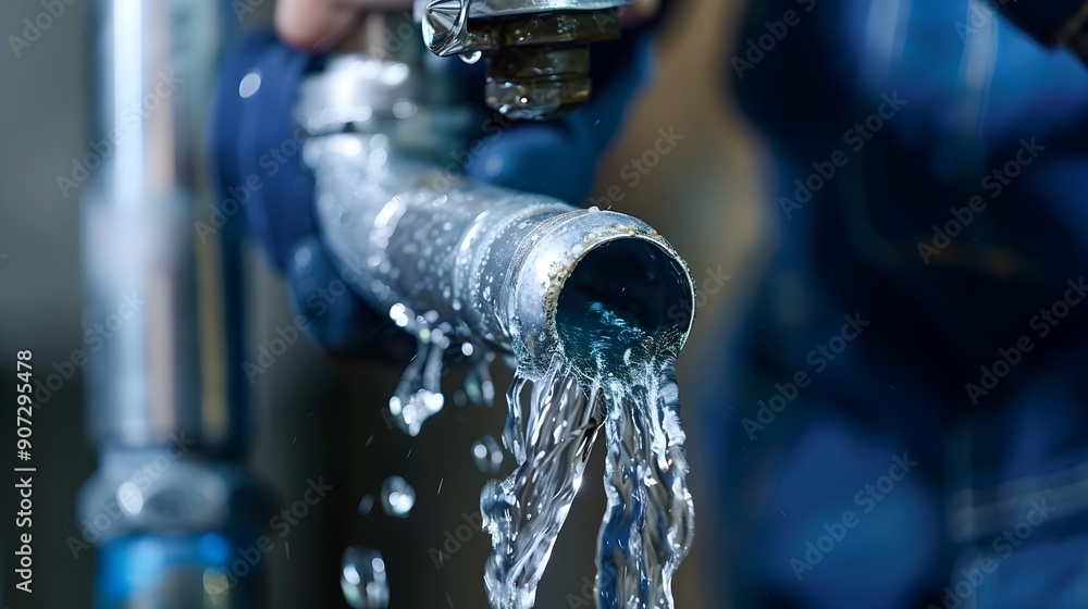 Professional Plumber Servicing Leaky Household Water Pipe with Tools and Equipment Professional Plumber Servicing Leaky Household Water Pipe with Tools and Equipment
