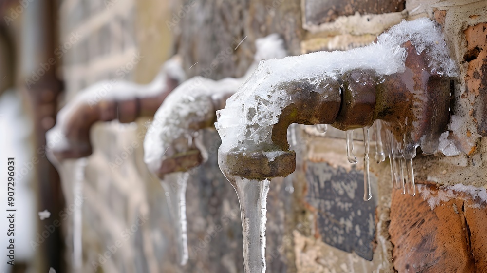 Burst Water Pipe Causing Ice Buildup in Winter Cold Weather Plumbing Emergency Burst Water Pipe Causing Ice Buildup in Winter Cold Weather Plumbing Emergency