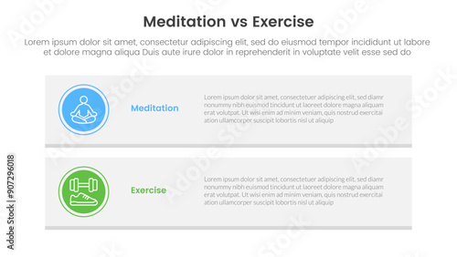 meditation vs physical exercise comparison or versus concept for infographic template banner with long rectangle box vertical with two point list information