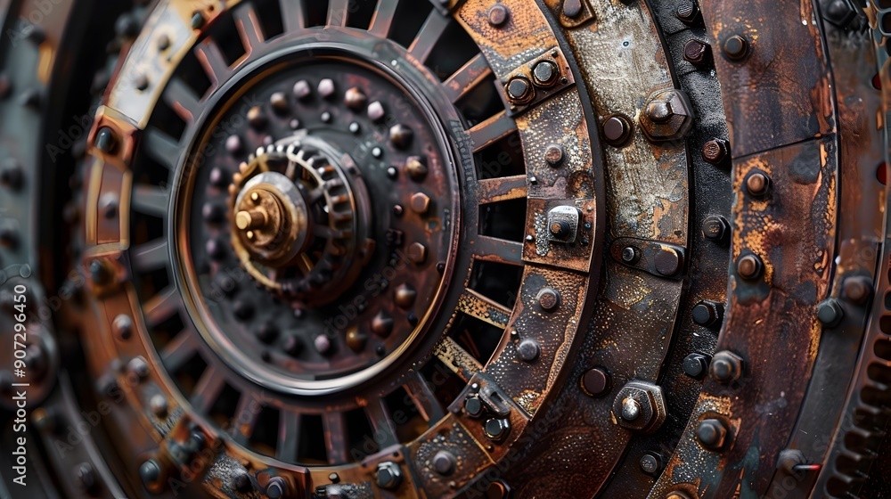 Fototapeta premium Intricate Steampunk-Inspired Wheel with Gears and Vintage Industrial Design