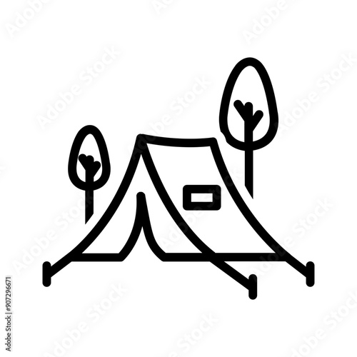 Vector black line icon for Tent