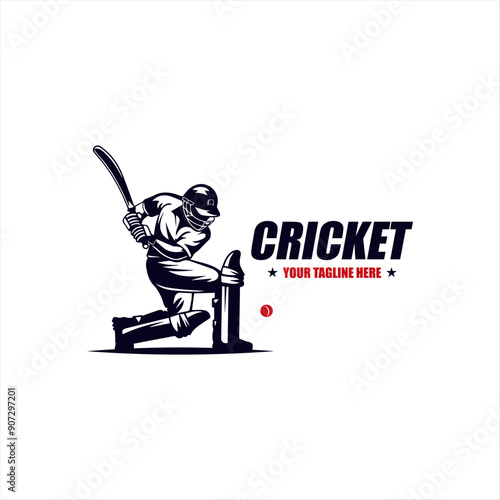 Cricket player logo design. Cricket batting vector design.