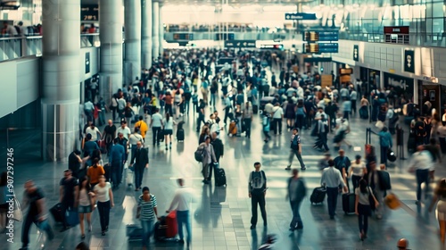 Wallpaper Mural Bustling Airport Terminal with Hurried Travelers on the Move Torontodigital.ca
