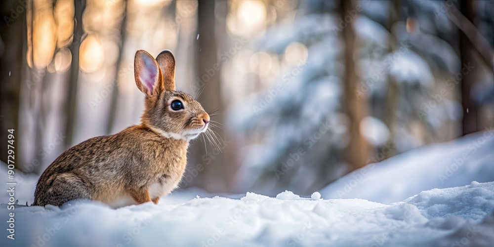 Rabbit exploring a snowy forest , winter, animal, cute, fluffy, wilderness, cold, trees, snow, wildlife, nature Rabbit exploring a snowy forest , winter, animal, cute, fluffy, wilderness, cold, trees, snow, wildlife, nature