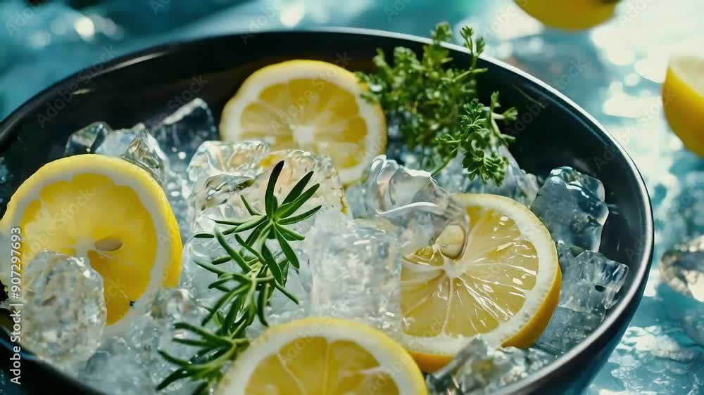 Fresh Lemon and Rosemary in Ice Water Fresh Lemon and Rosemary in Ice Water