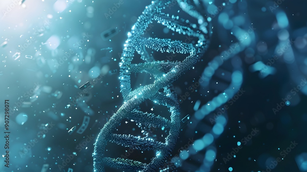 Swirling Double Helix DNA Molecular Structure with Scientific Formulas in the Background Swirling Double Helix DNA Molecular Structure with Scientific Formulas in the Background