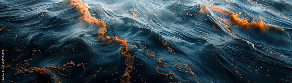 The ocean is a beautiful blue color with some orange streaks in it The ocean is a beautiful blue color with some orange streaks in it