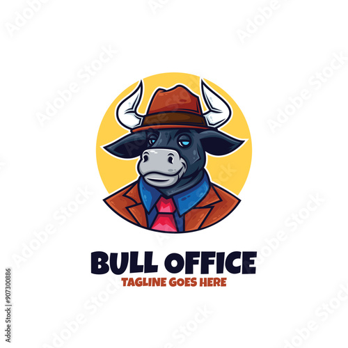 Vector Logo Illustration Bull Mascot Cartoon Style.