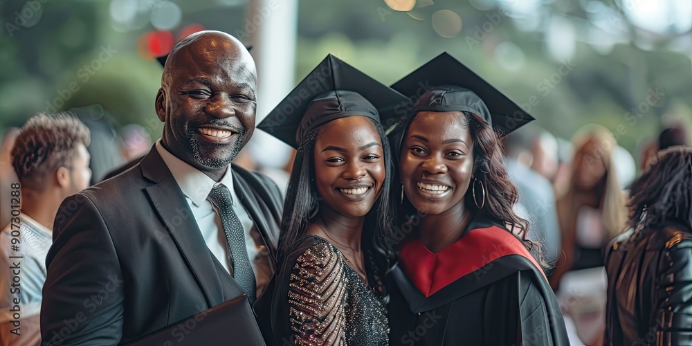 Fototapeta premium Graduation Celebrations - Photos capturing the joyous moments of graduation ceremonies, students in caps and gowns, and families celebrating.