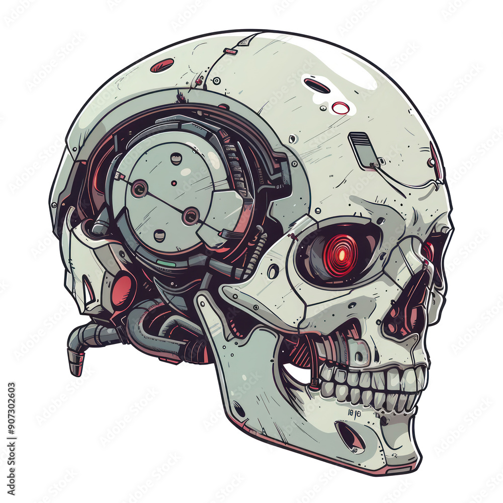Cyborg Skull with Red Eye. Cyborg Skull with Red Eye.