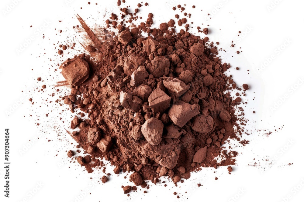 A messy pile of crushed chocolate on a white surface A messy pile of crushed chocolate on a white surface