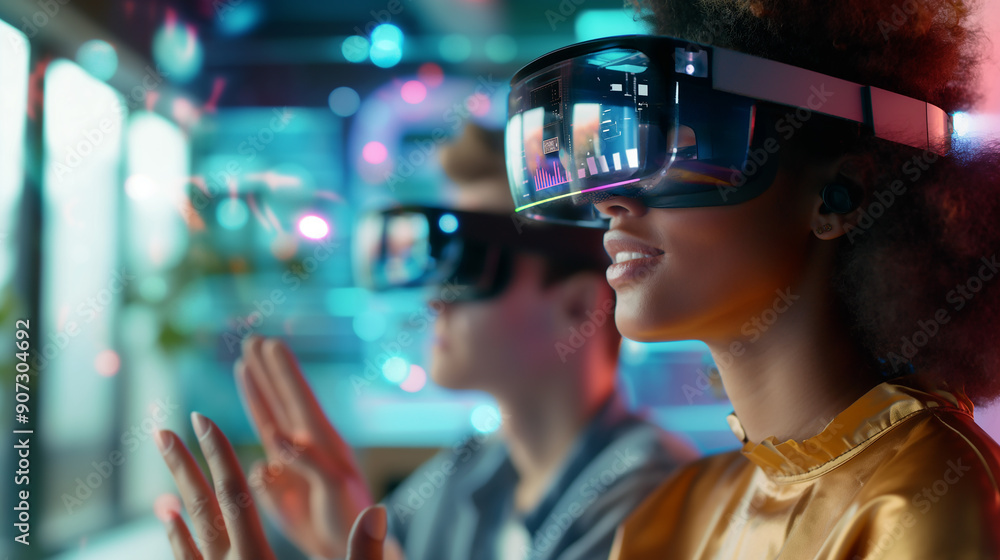 Obraz premium Young Adults Immersed in Virtual Reality 